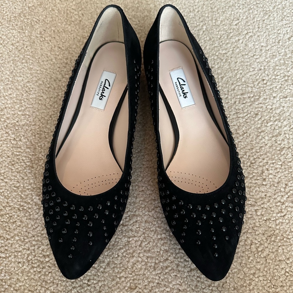 Clark’s Suede Black Flats